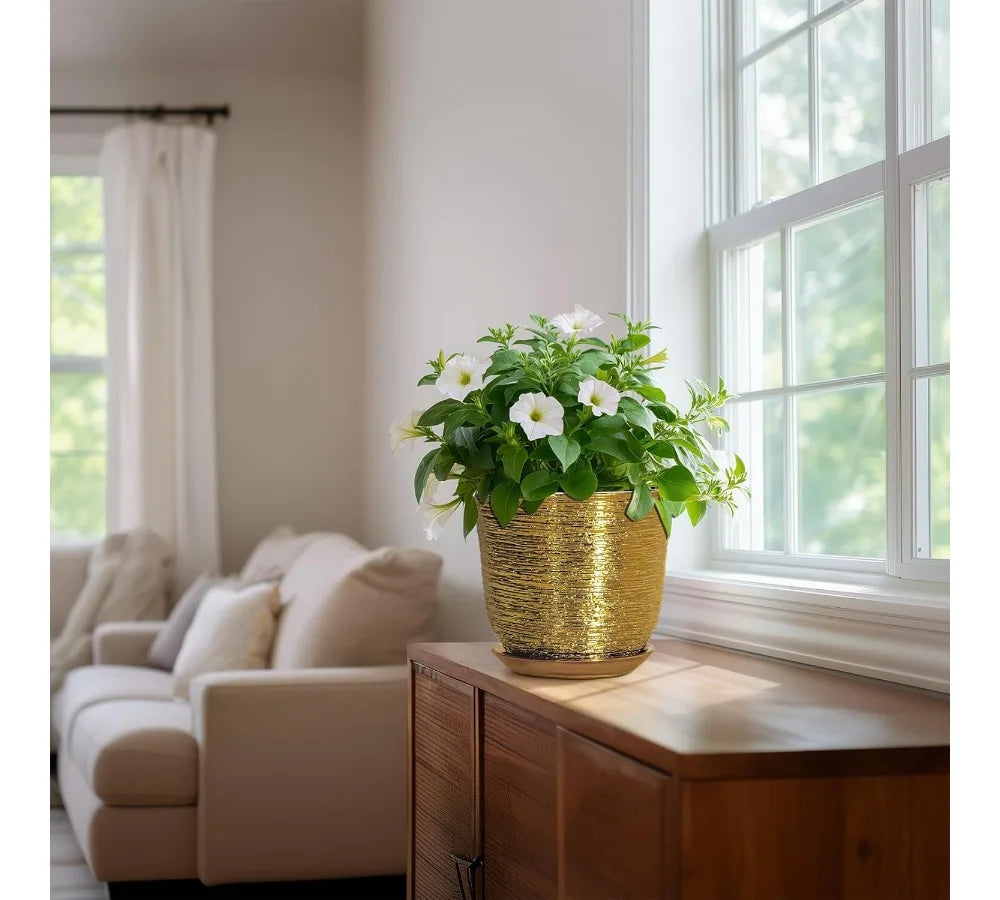 Ceramic Plant Pot With Drainage Hole And Saucer For Indoor Outdoor Plants