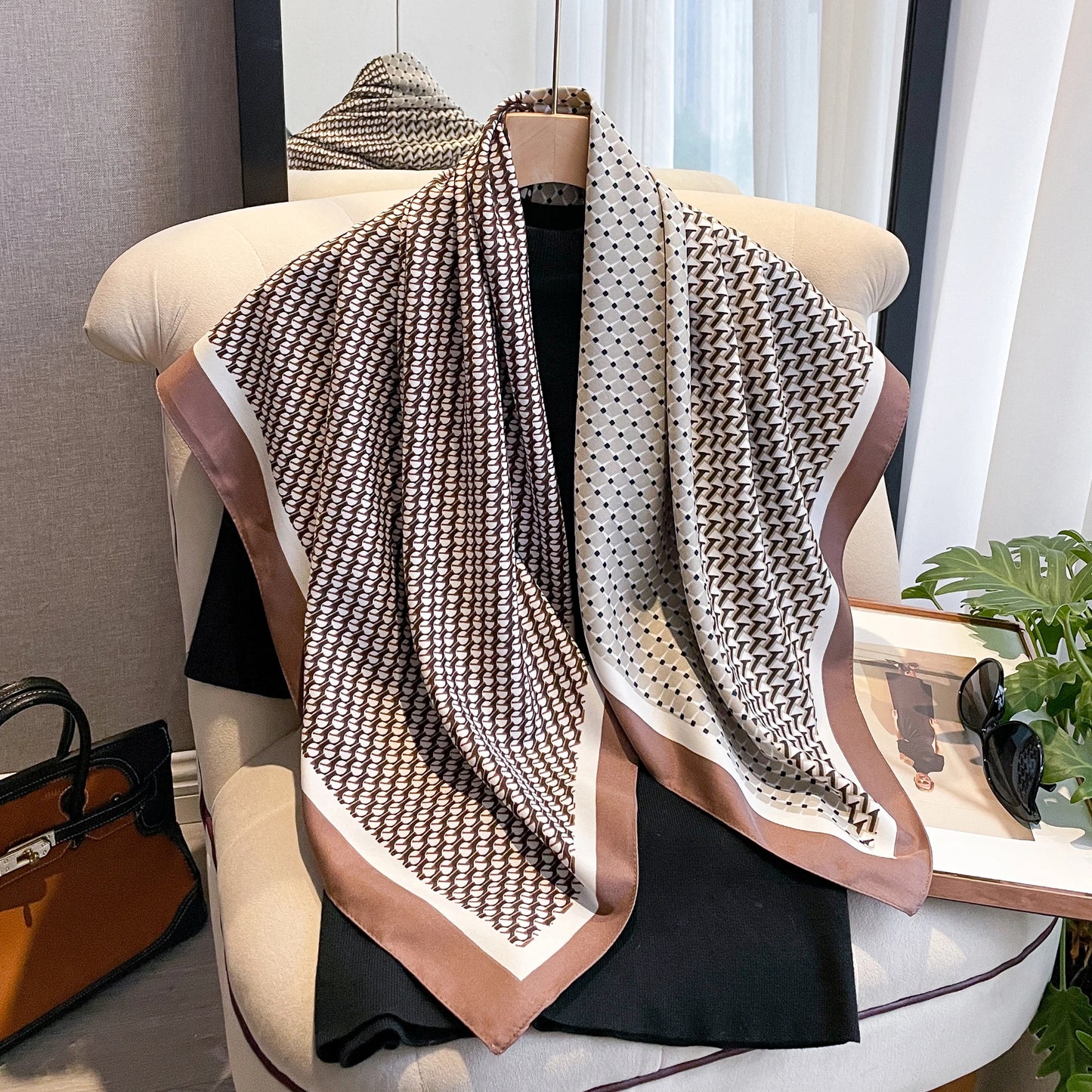 Women's Polyester Square Scarf Hairband Neckerchief Foulard Accessory