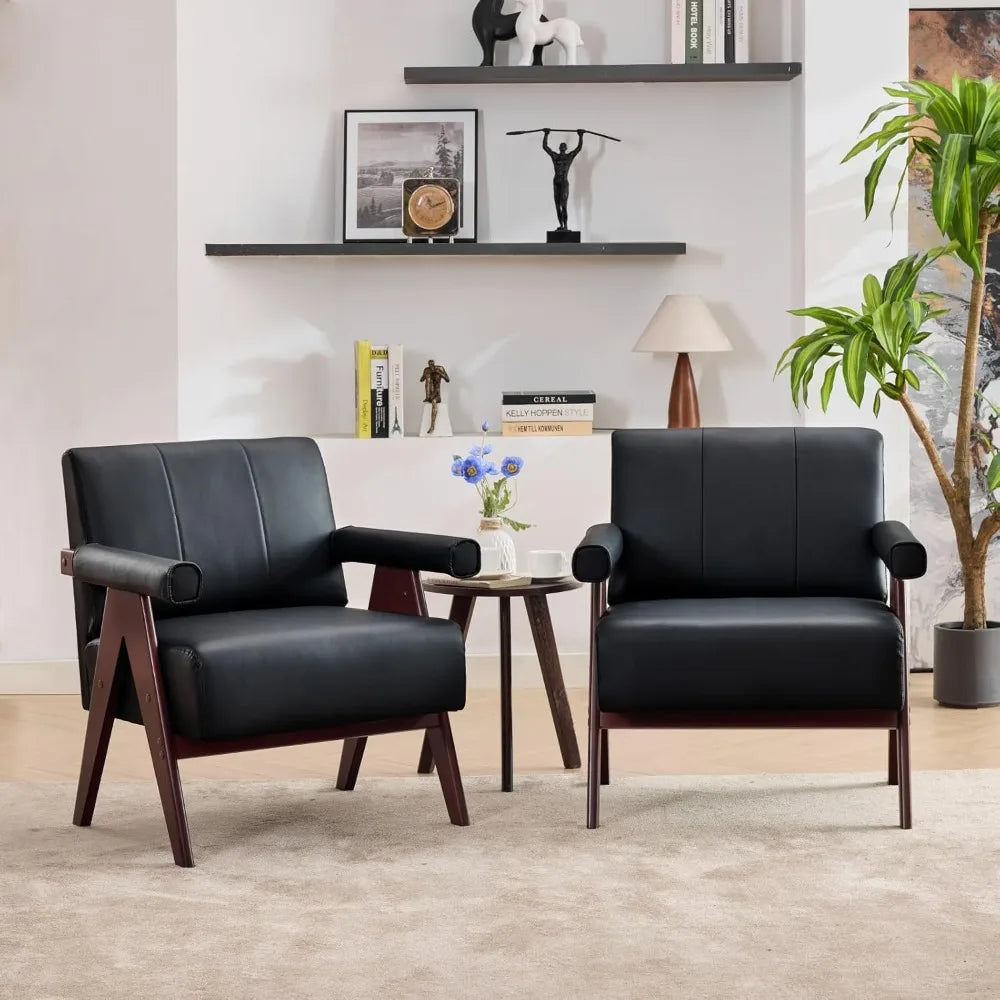 LZJV Leather Accent Chairs Set Of 2 Mid Century Modern