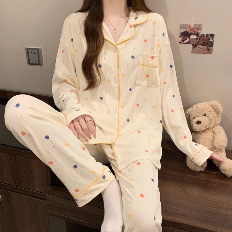 Bow Dtie Design Pajamas Set For Women Harajuku Style