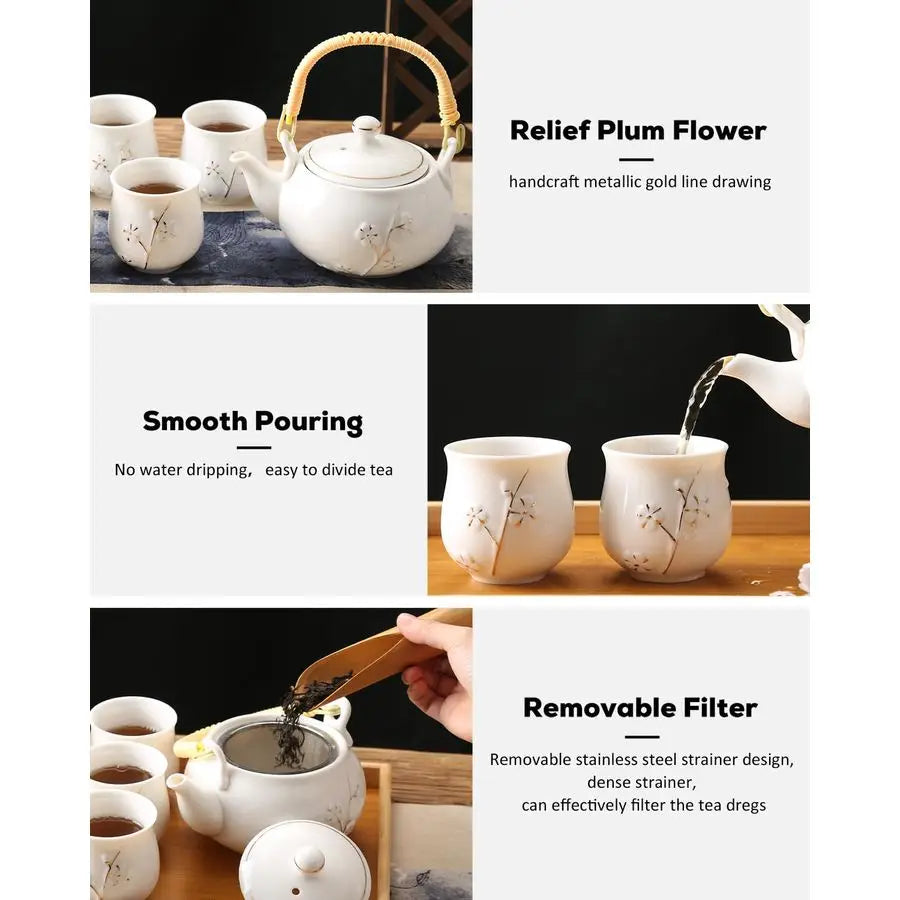 Porcelain Tea Set With Teapot Cups Tray Infuser Elegant Craftsmanship
