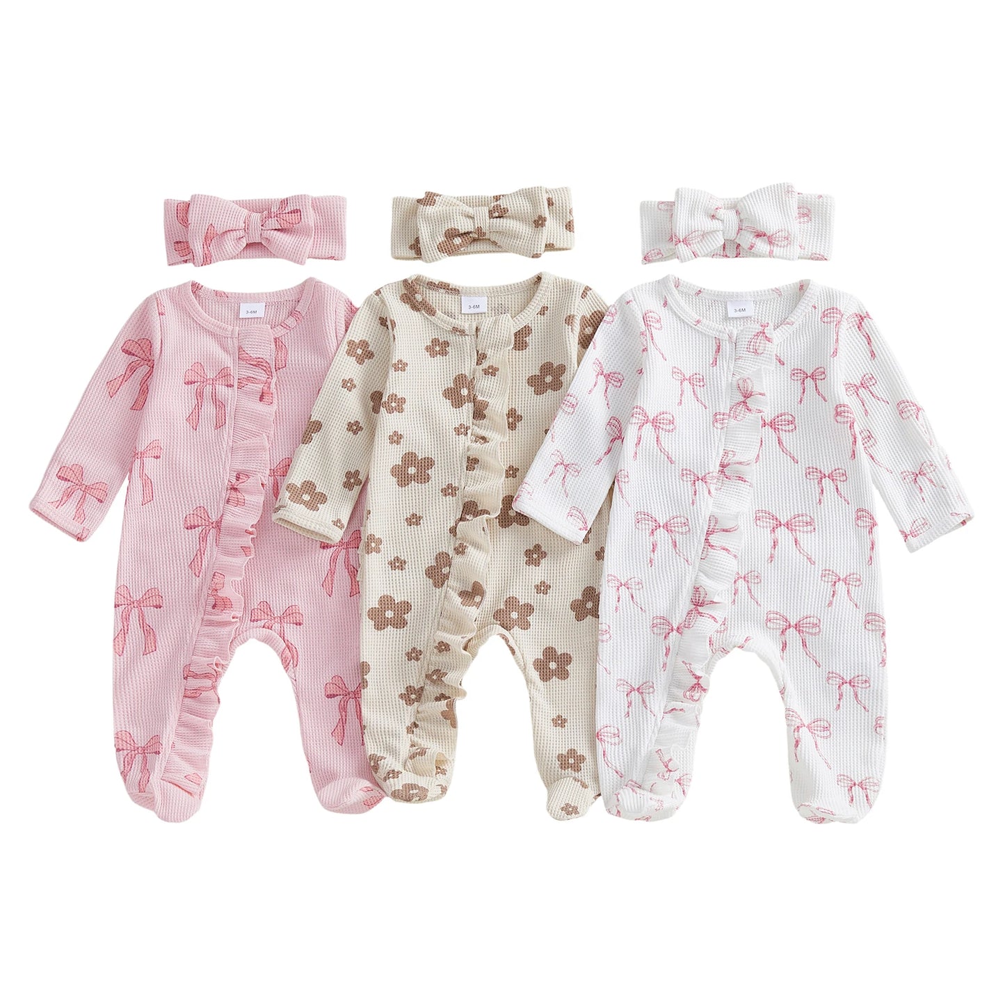 Adorable Baby Girl Floral Print Footie Jumpsuit With Headband