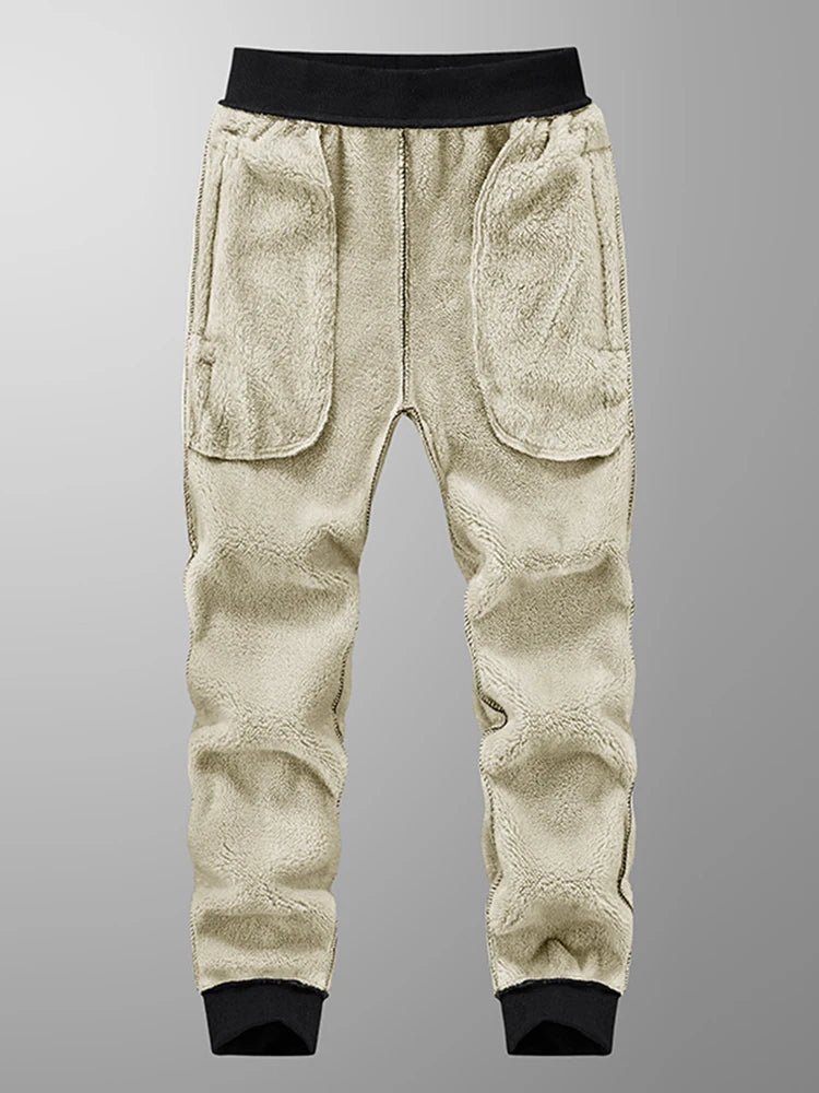 Anbican Winter Men's Fleece Joggers With Zip Pockets