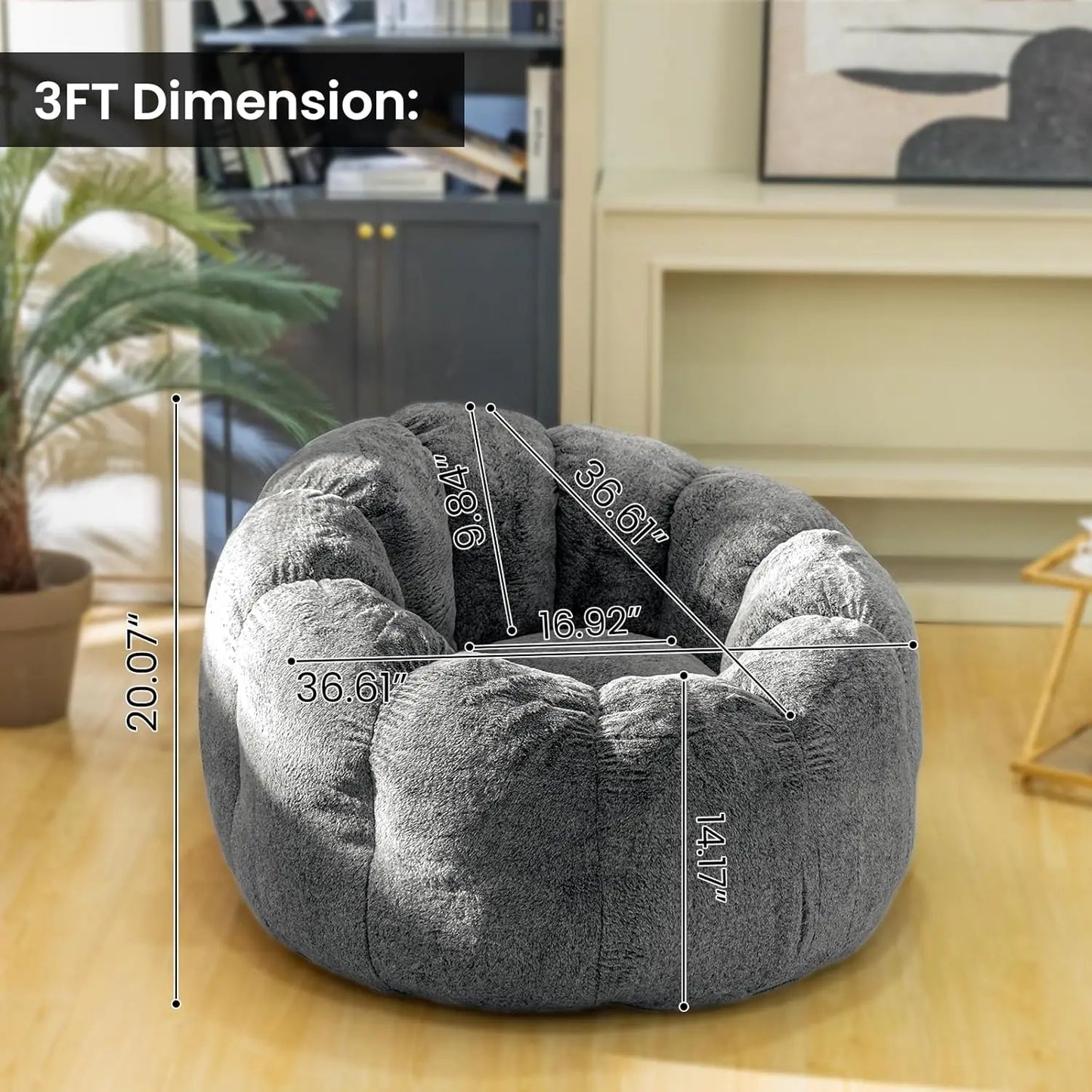 Bean Bag Chair With Filler Faux Fur Memory Foam Lounge Chair Petal Armrest For Bedroom Living Room Dorm