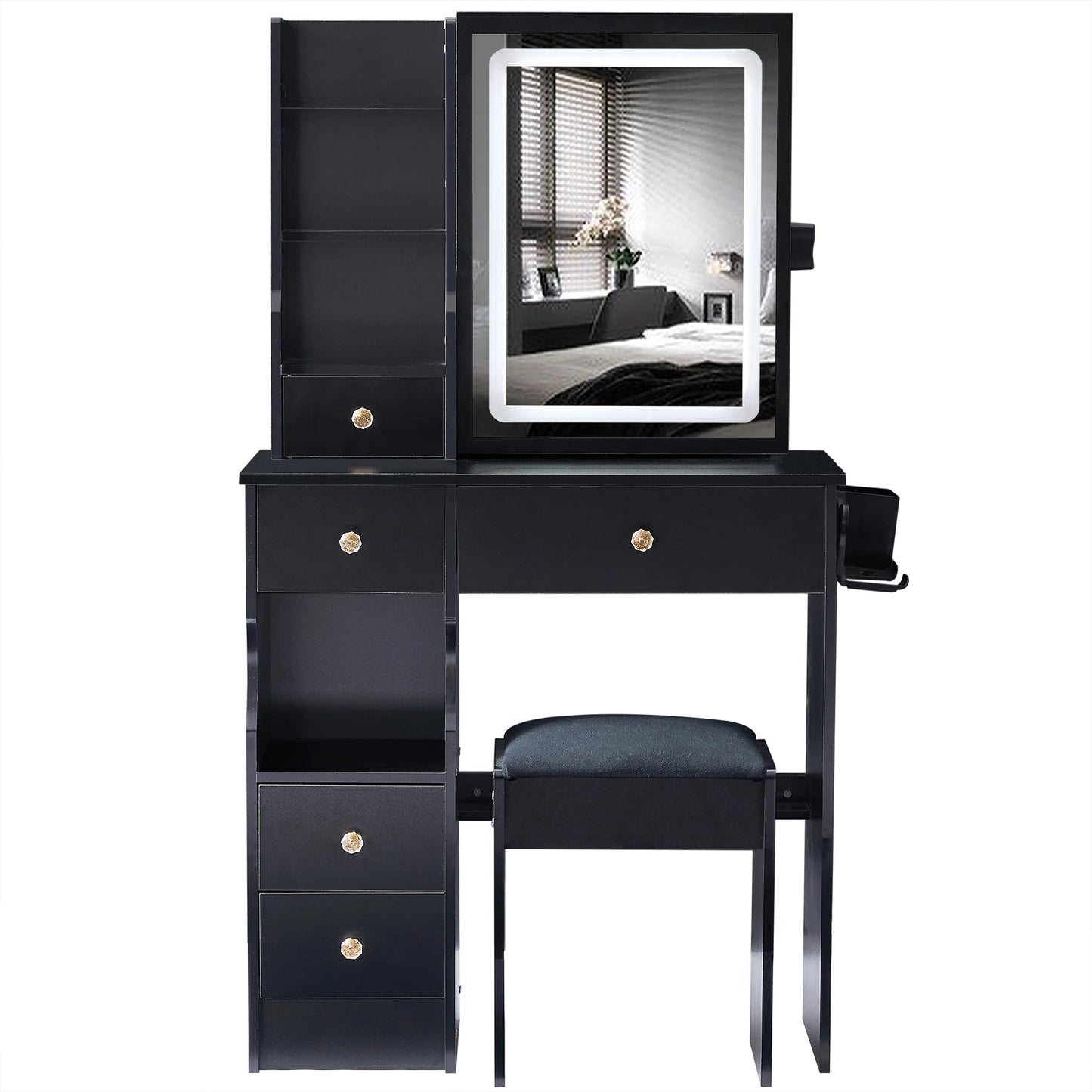 Configuration Vanity Table With Stool And LED Mirror