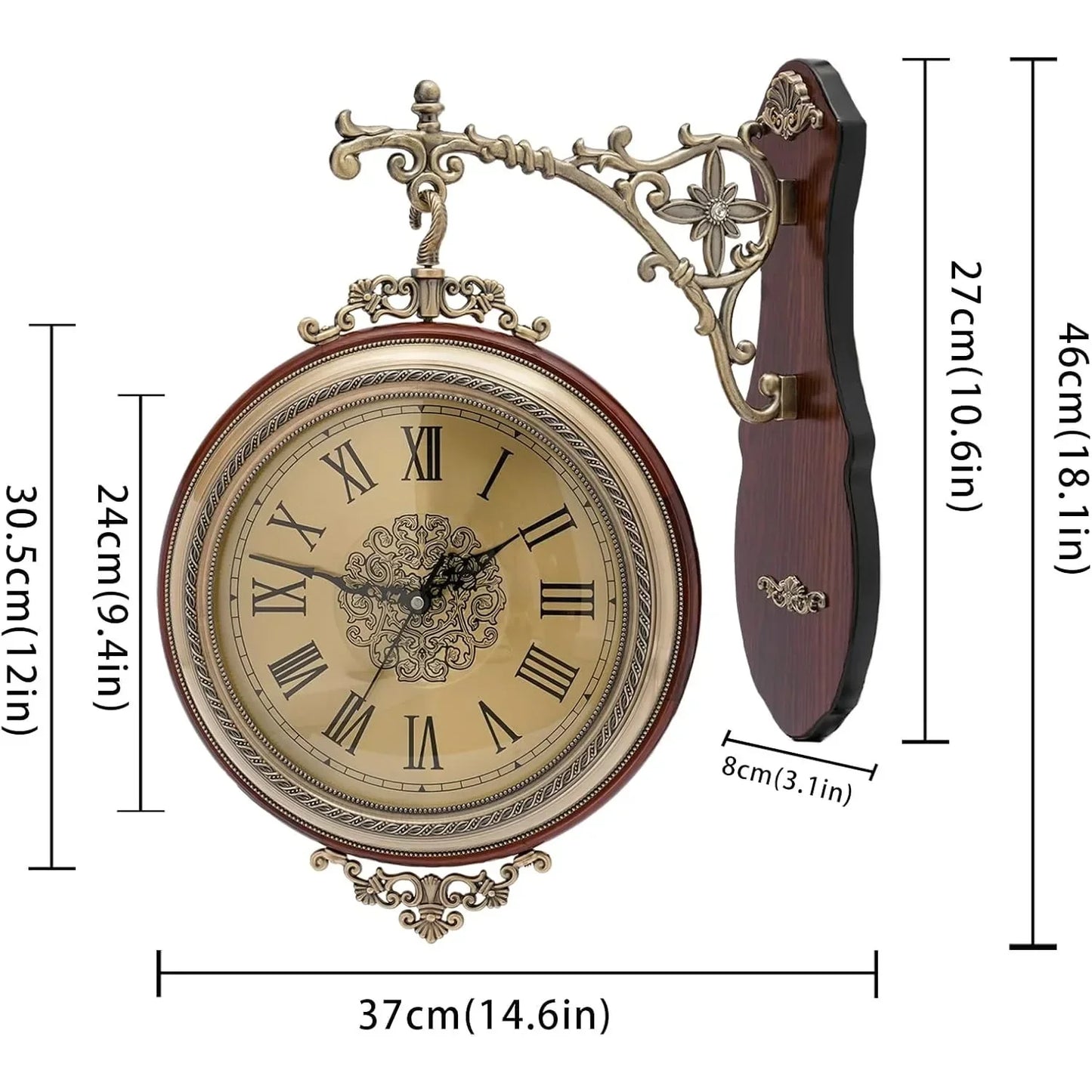 Double Sided European Style Alloy Wall Clock Silent NonTicking