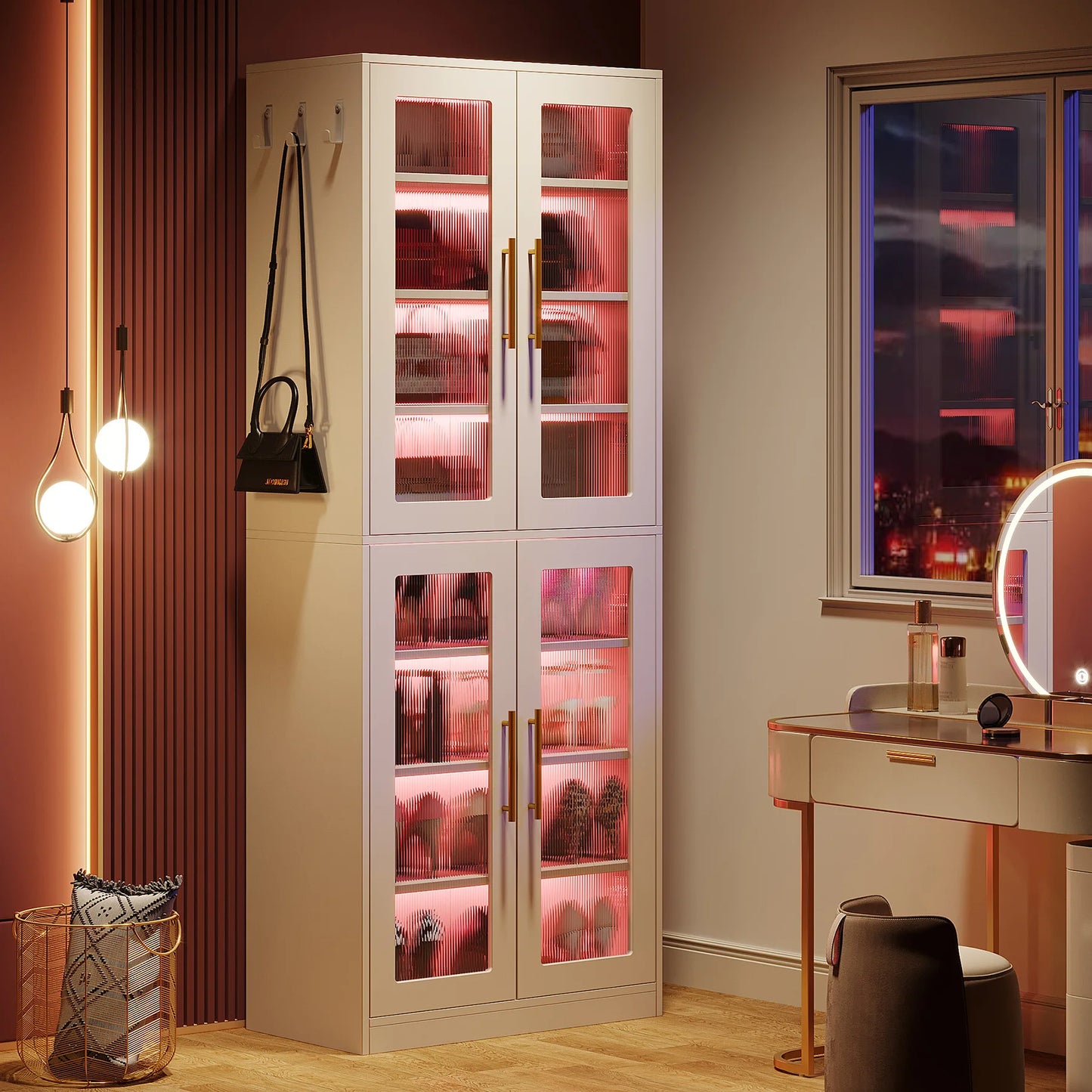 Tribesigns Tall Eight Tier Shoe Cabinet With Acrylic Doors And LED Lights