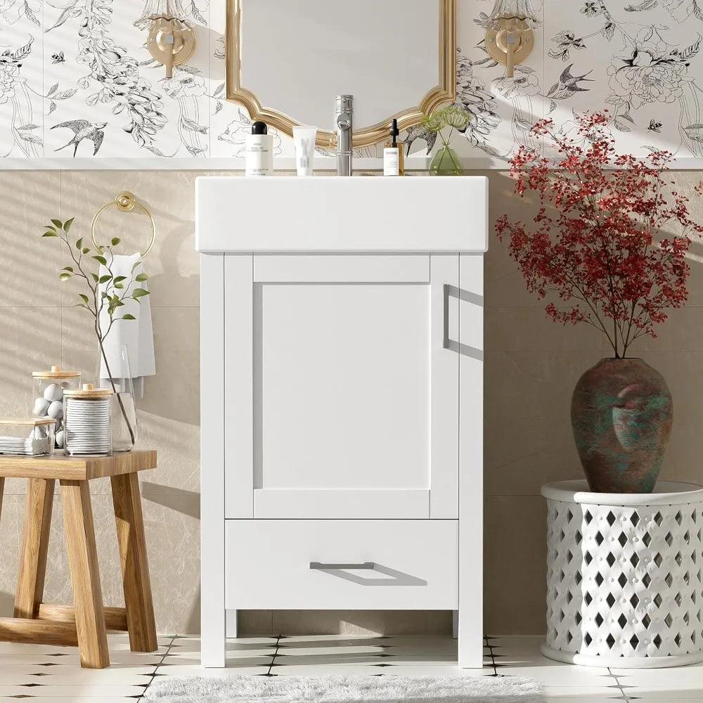 Freestanding Bathroom Vanity With Ceramic Sink, Soft Closing Door