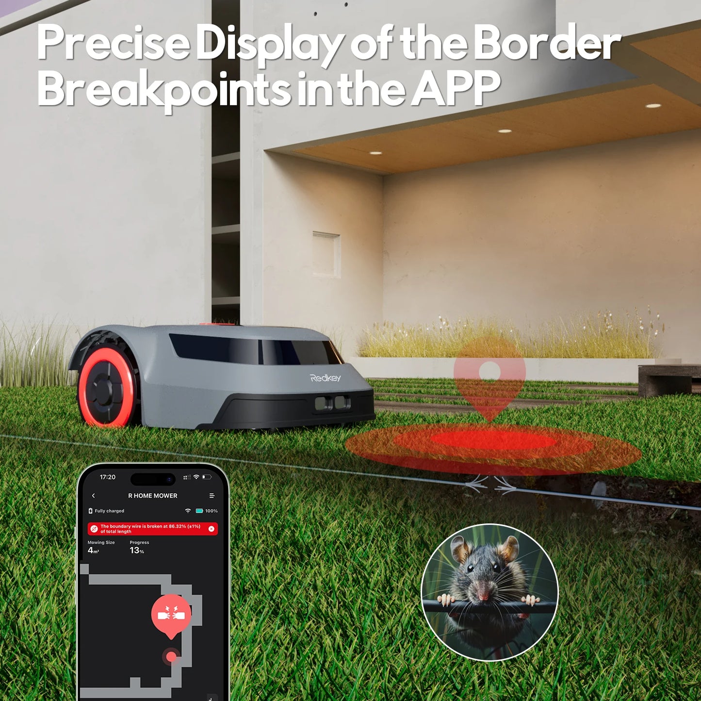 Redkey C TOF Robotic Lawn Mower MGC800 MGC1000 Cable Break Detection App Control Automatic Cutting