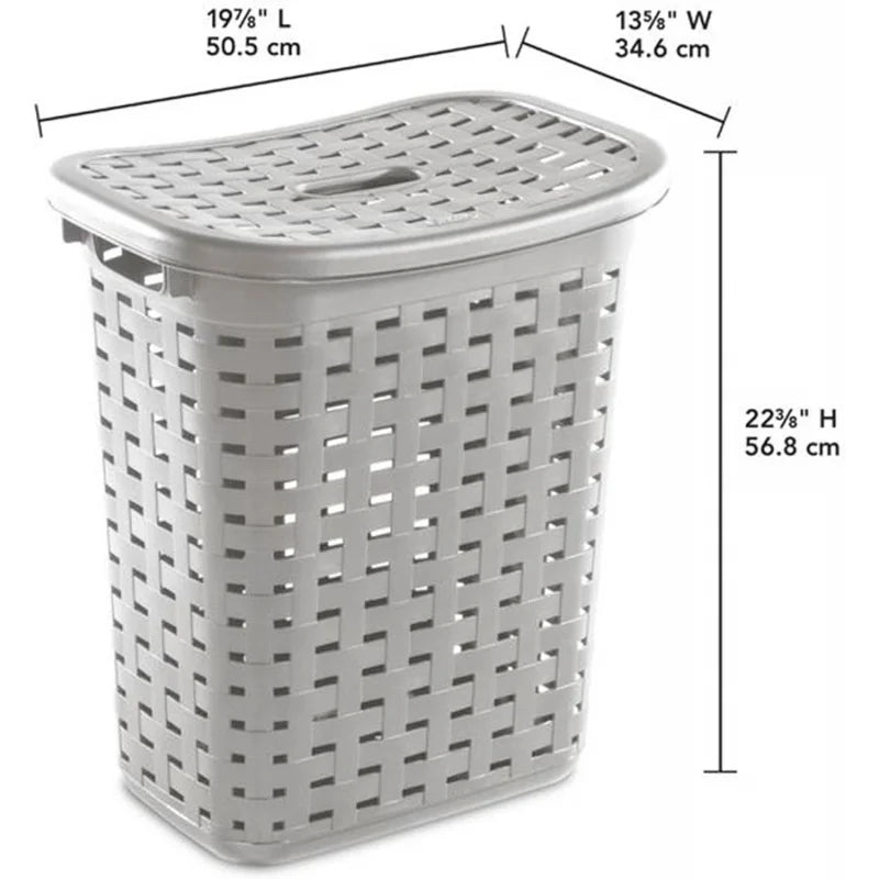 Portable Slim Plastic Wicker Style Laundry Hamper With Lid