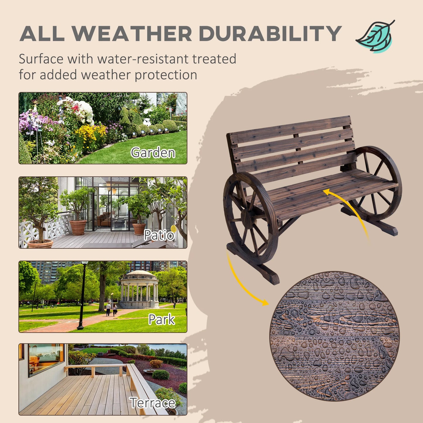 Outsunny Wagon Wheel Bench Outdoor Garden Chair Loveseat