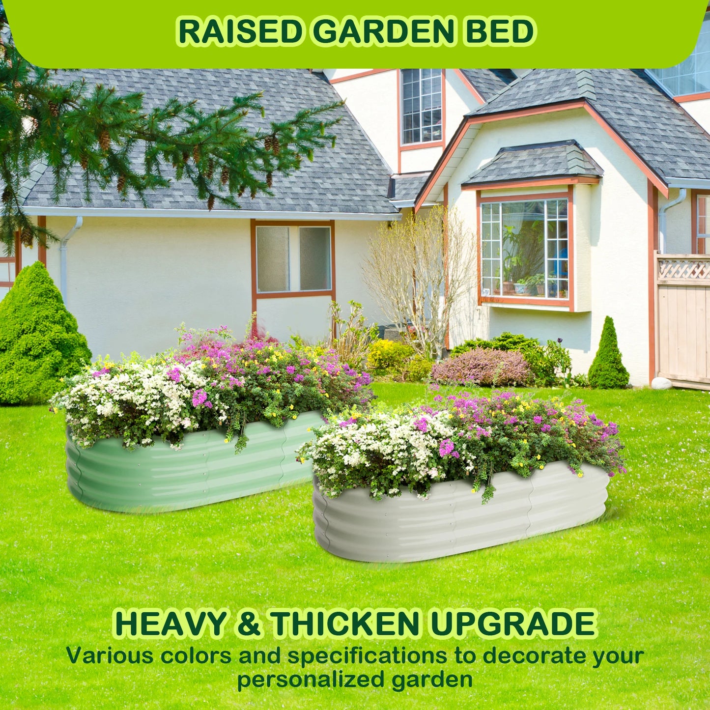 HiMISS Oval Galvanized Raised Garden Bed Set Outdoor Gardens