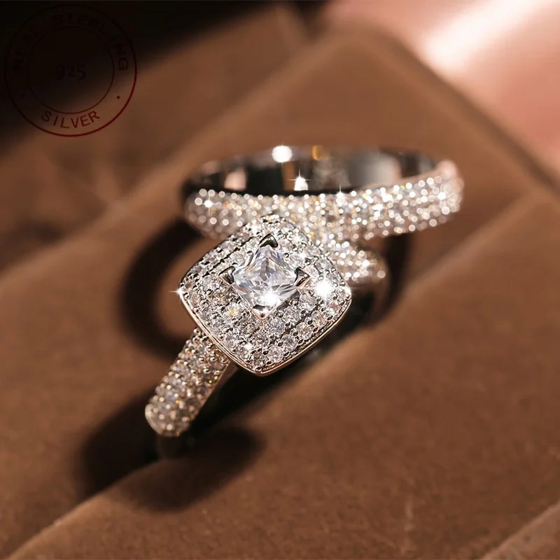 WPOOCC Womens Elegant Zircon Engagement Ring Set 925 Silver Plated