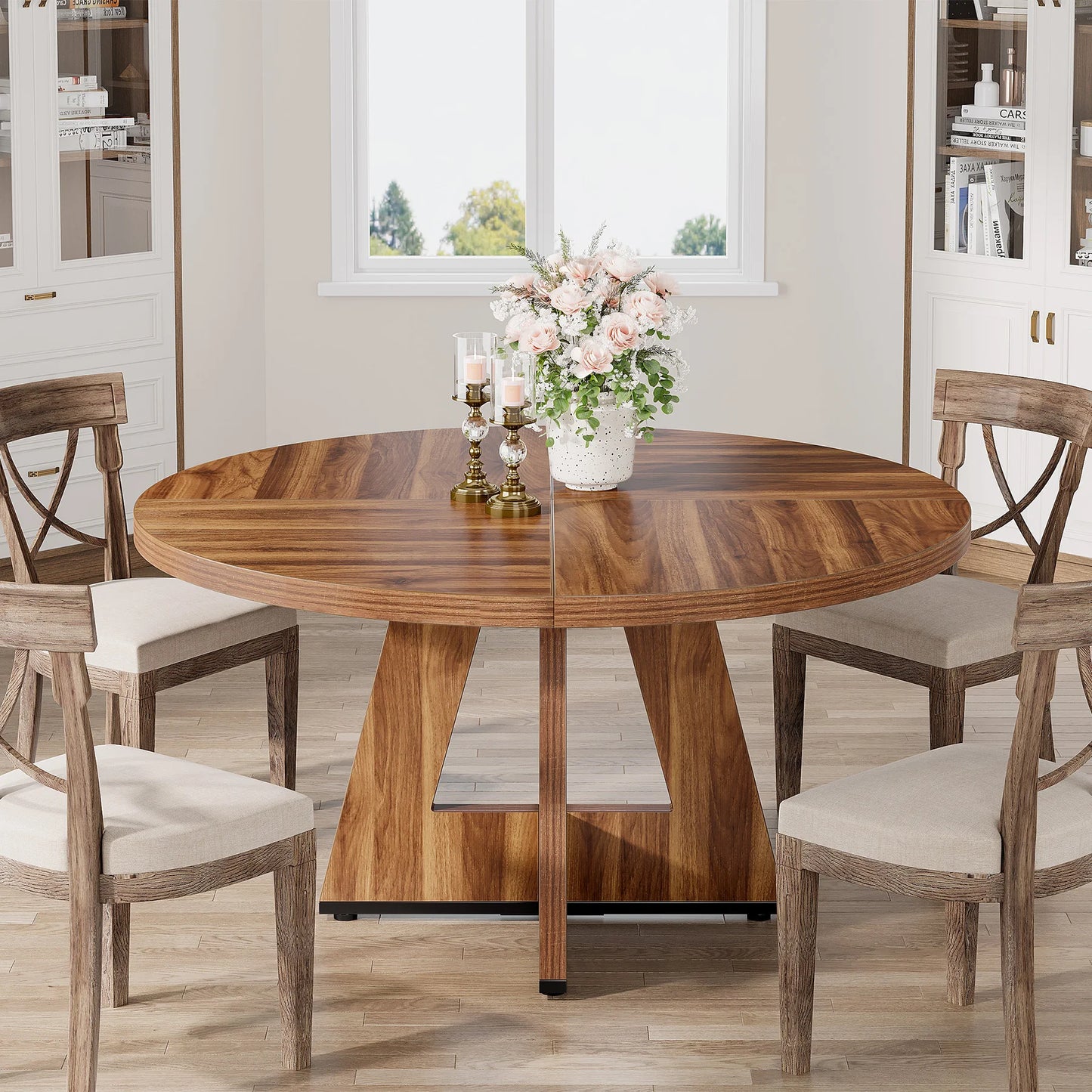 Tribesigns Round Dining Table For Four Farmhouse Kitchen