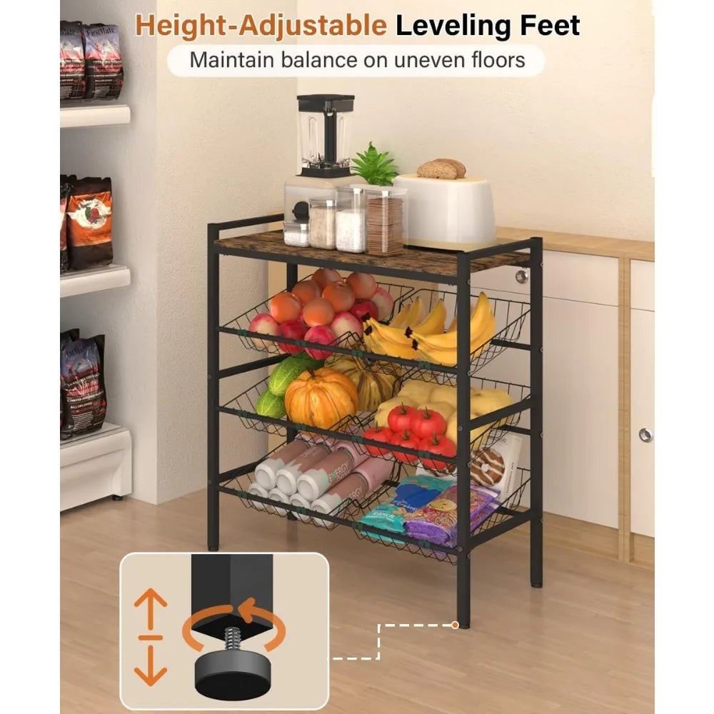 NBVCX 4 Tier Fruit and Vegetable Basket Rack Freestanding