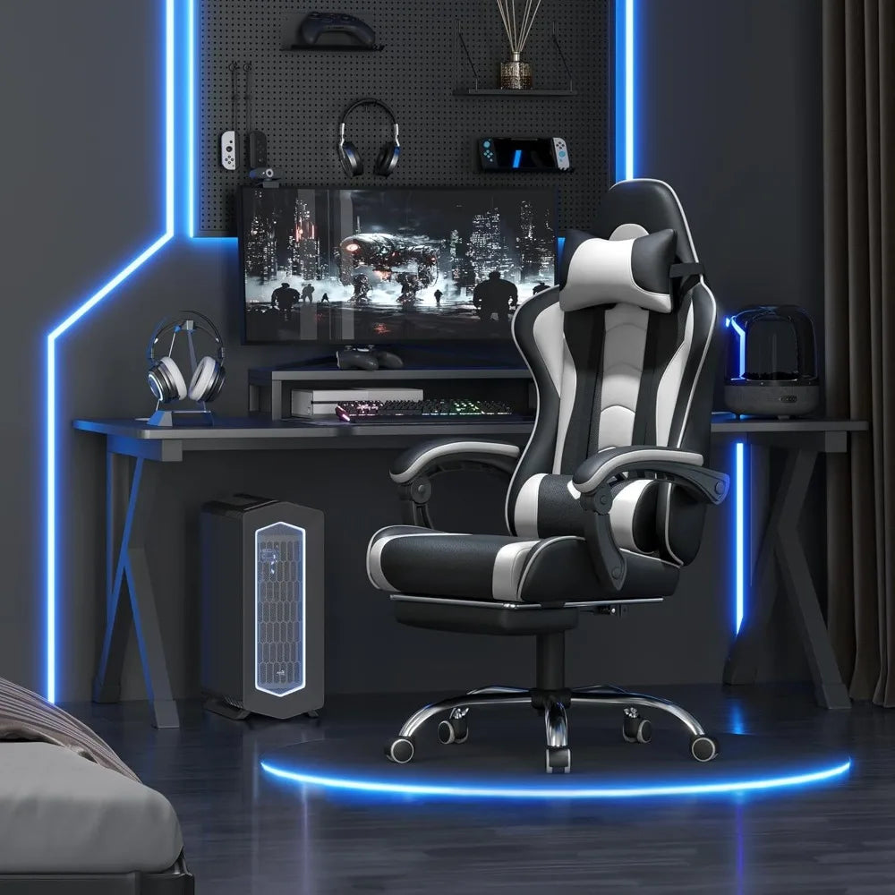 Ergonomics Gaming Chair With Swivel Seat And Headrest Massage Lumbar Support And Footrest