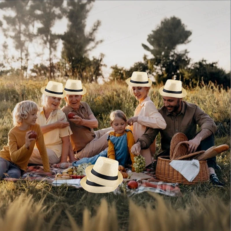 XMSJ Straw Fedora Hat Unisex Panama Rollup Wedding