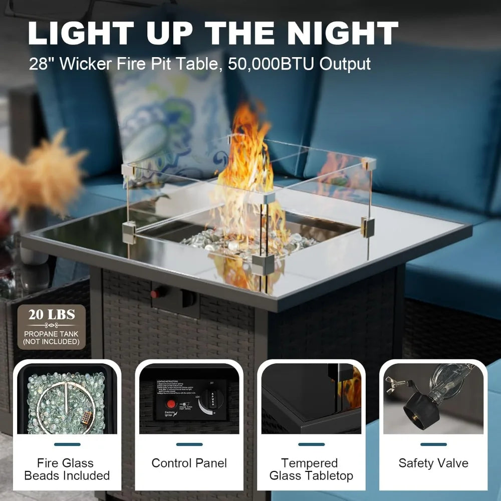 HUANZHUANG Outdoor Wicker Patio Furniture Set With Fire Pit