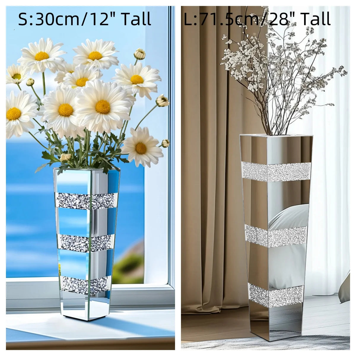 Modern Floor Vase With Crystal Mirror Finish For Floral Arrangements