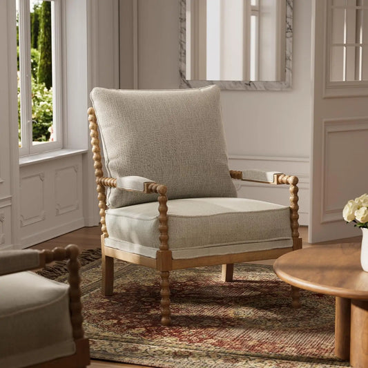 Fabric Spindle Padded Accent Chair With Wood Frame French Style