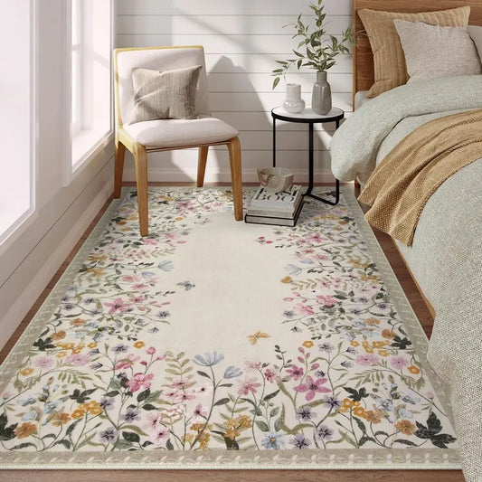 Washable Floral Area Rug Non Slip Entryway And Living Room