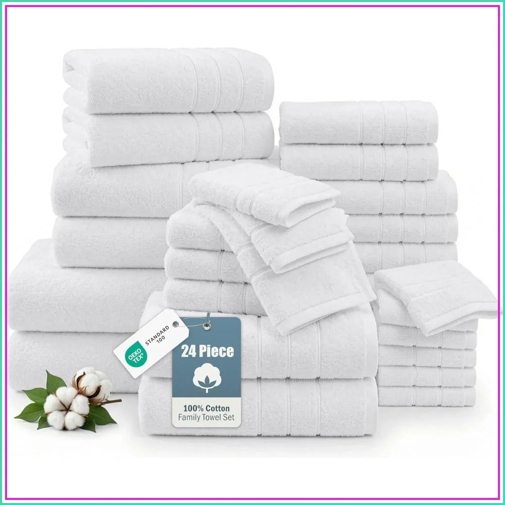 24-Piece Cotton Towel Set Soft And Absorbent Bath Towels