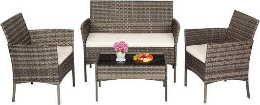 PE Rattan Patio Furniture Set With Loveseats And Coffee Table