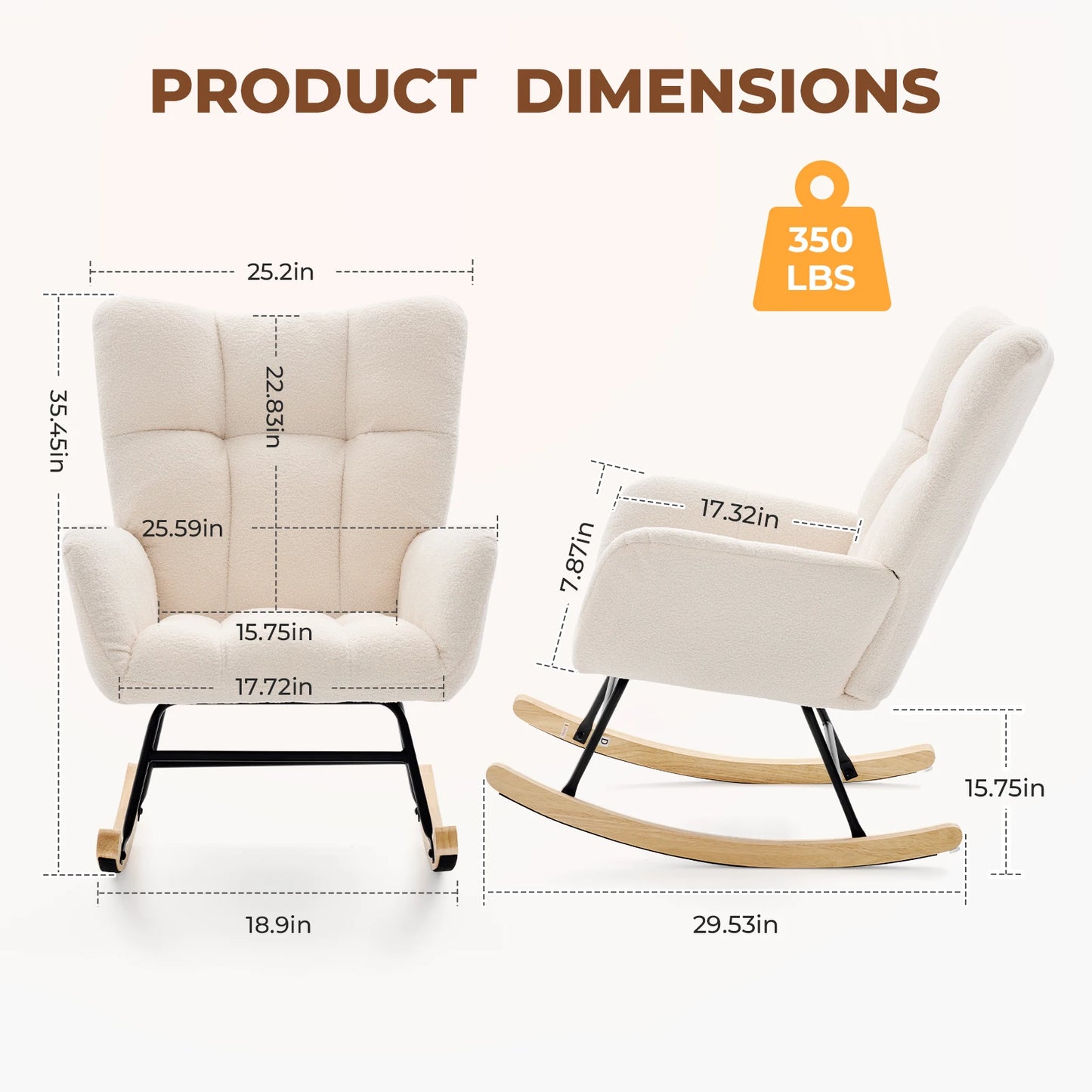 JHK Teddy Upholstered Saucer Rocking Chair With High Backrest