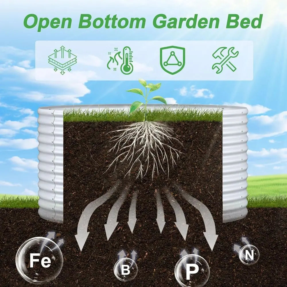 Set Of 2 Galvanized Steel Round Raised Garden Beds