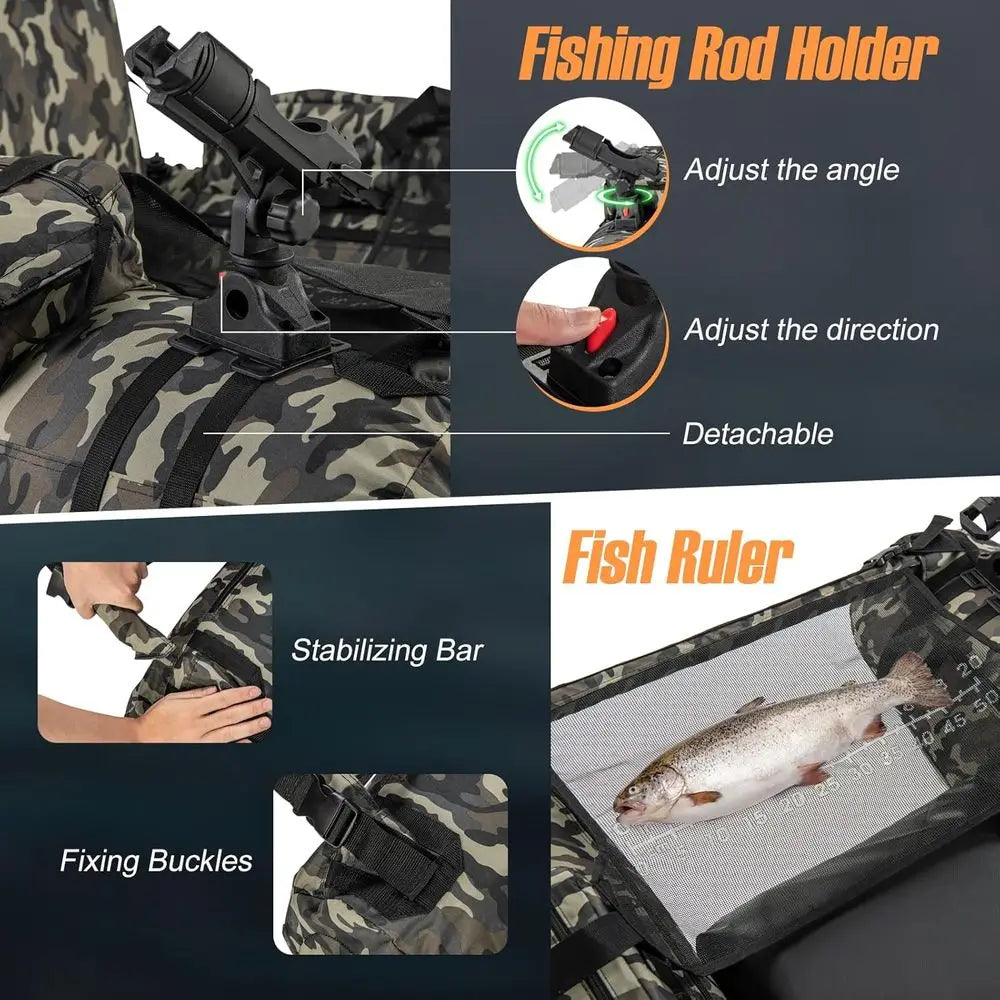 Inflatable Belly Boat With Fish Ruler And Rod Holder Pump