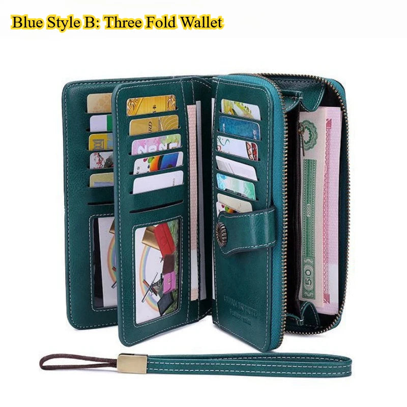 NONECN Anti-Theft PU Leather Women Wallet Long Zipper