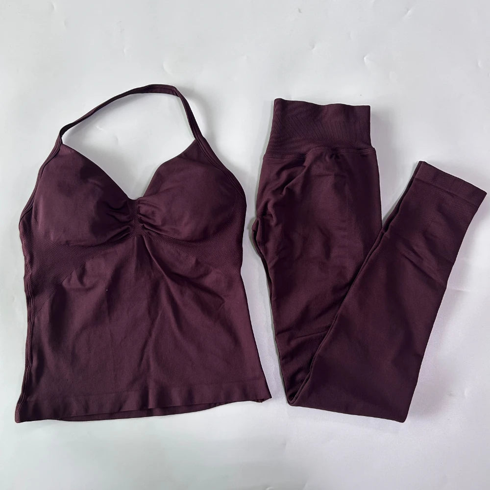 Seamless Gym Set Women Tank Top High Waist Leggings Workout