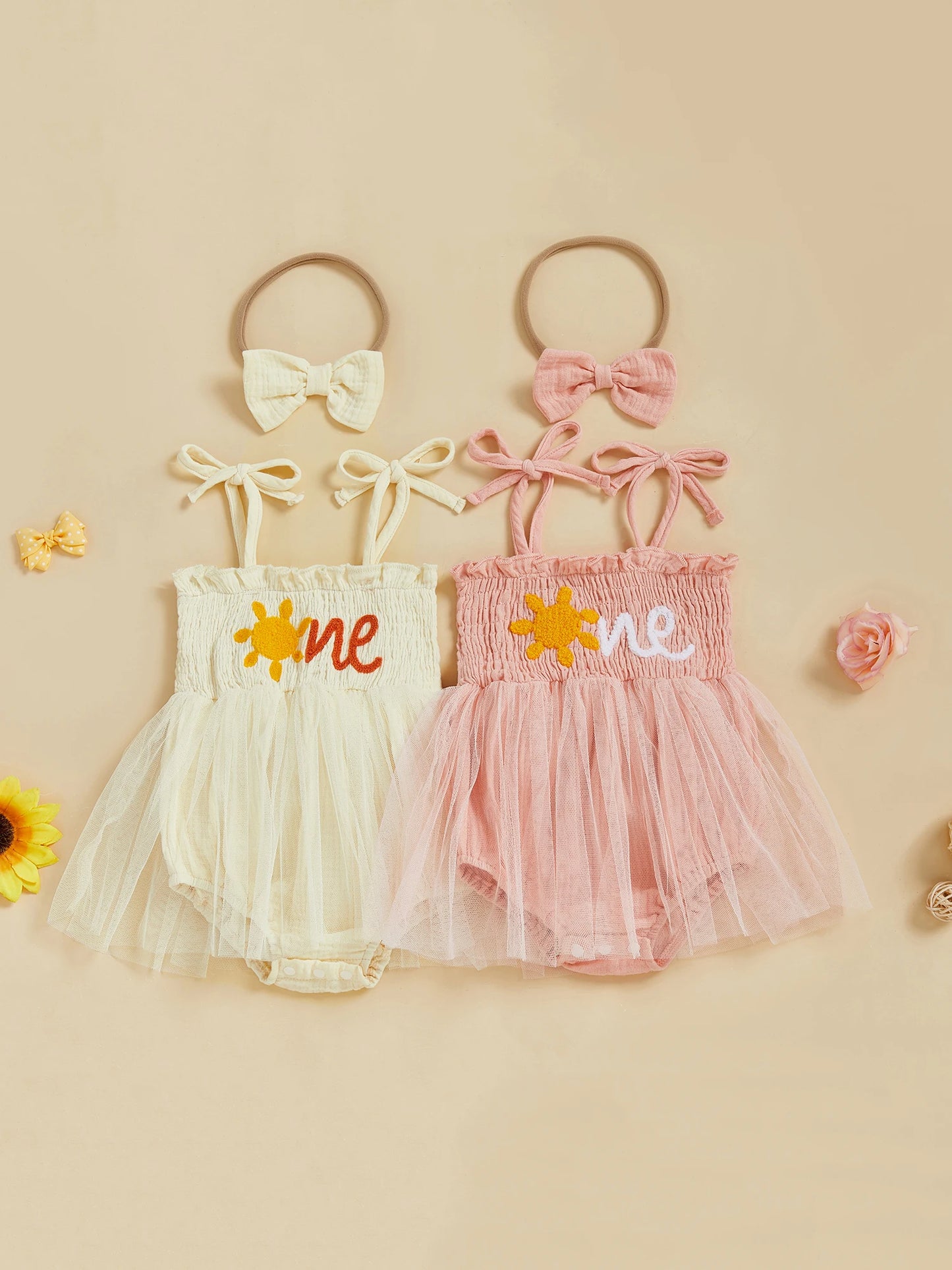 Adorable Baby Girl Floral Embroidered Romper With Headband
