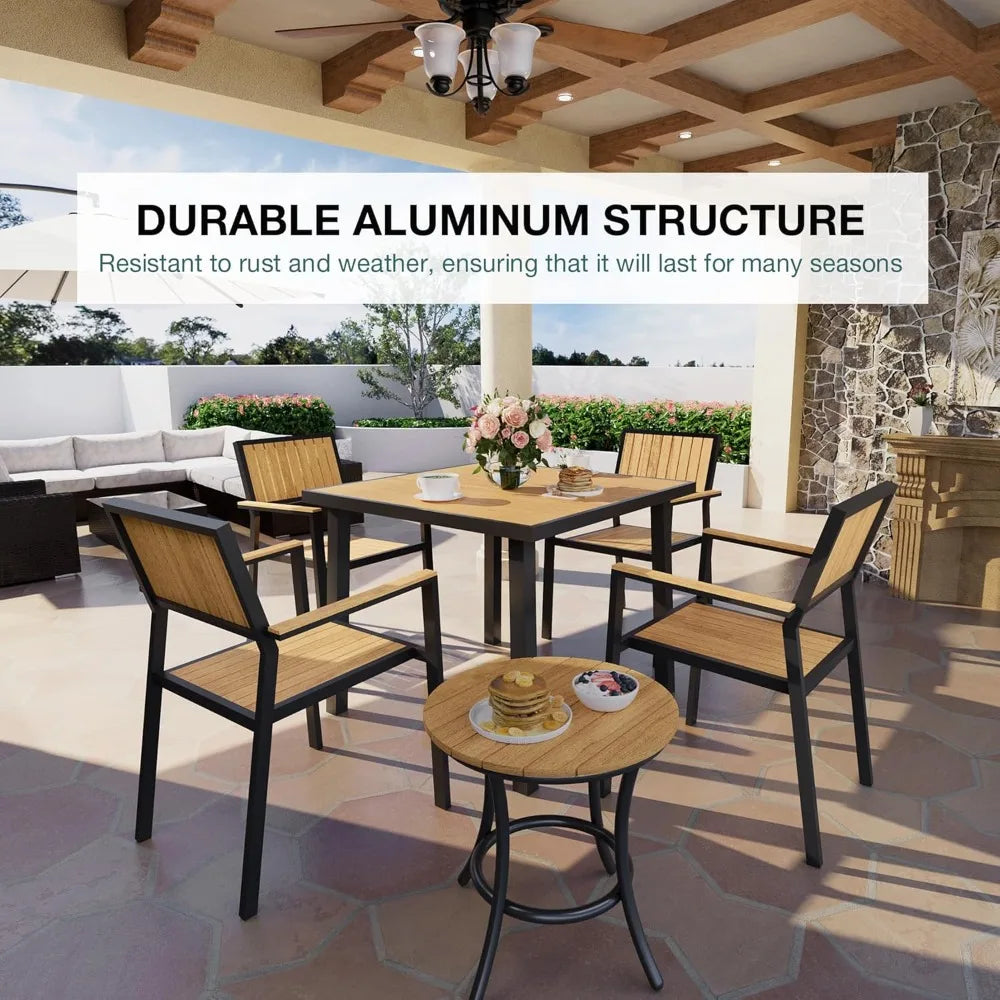 Color Aluminum Patio Dining Set With Plastic Wood Table