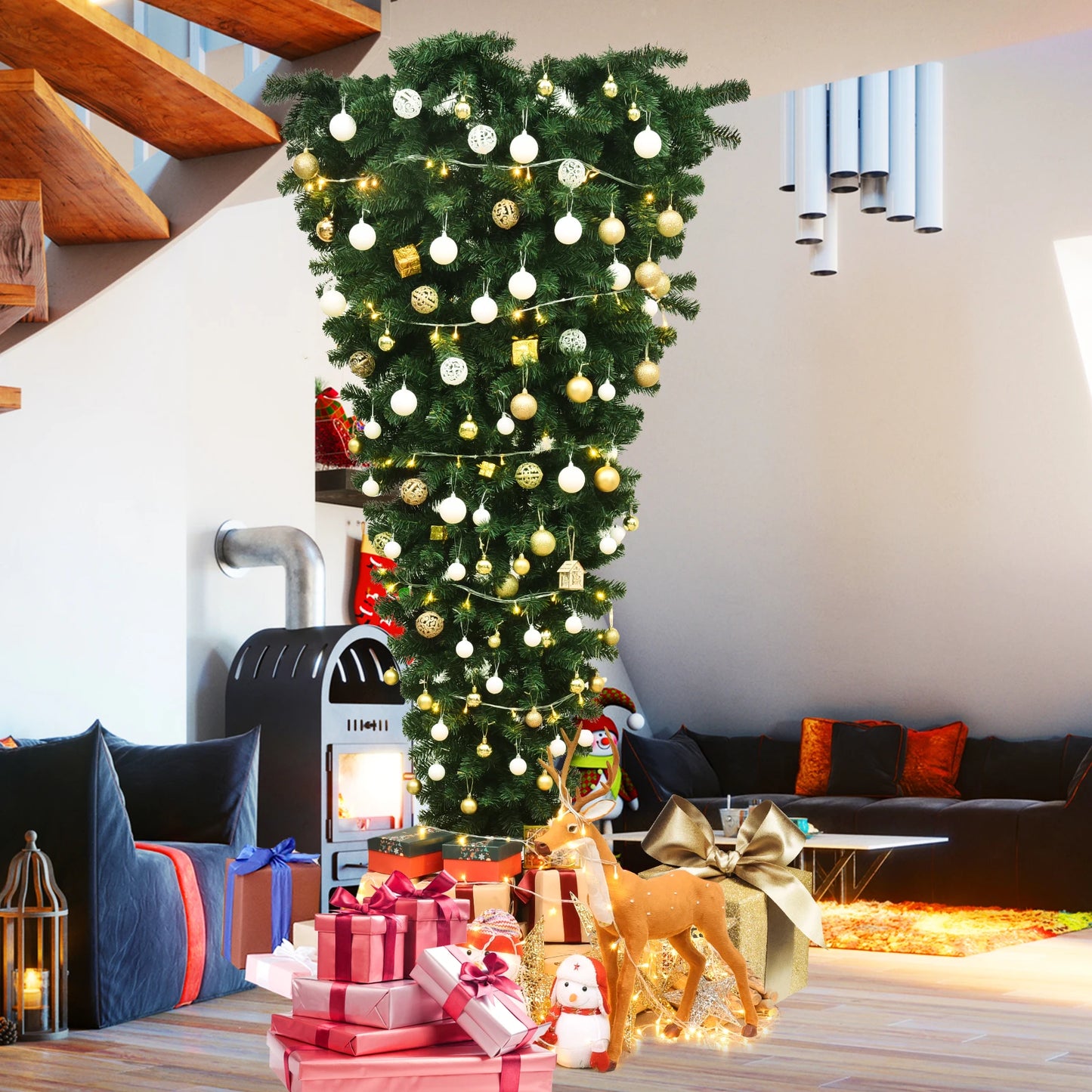 LIFEZEA Upside Down Christmas Tree Artificial For Home Office