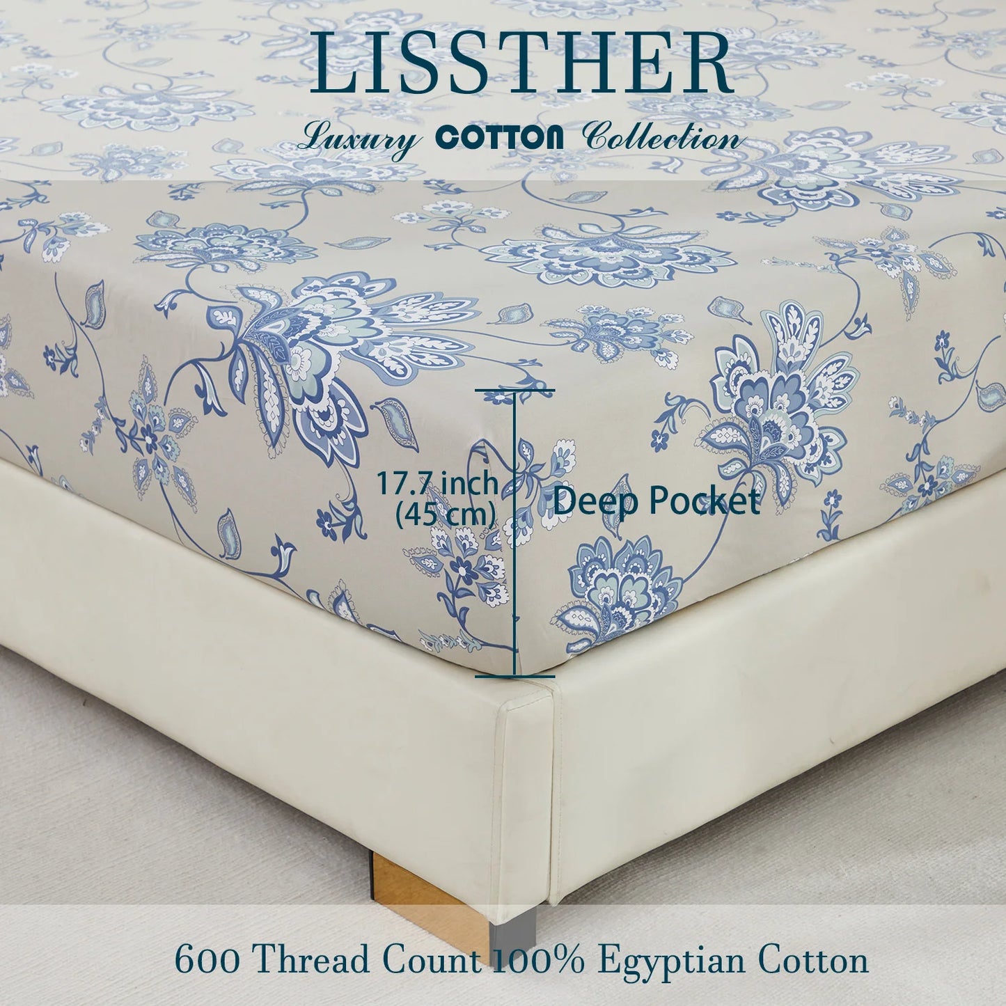 LISSTHERCN 4-Piece Egyptian Cotton Sheet Set 600TC