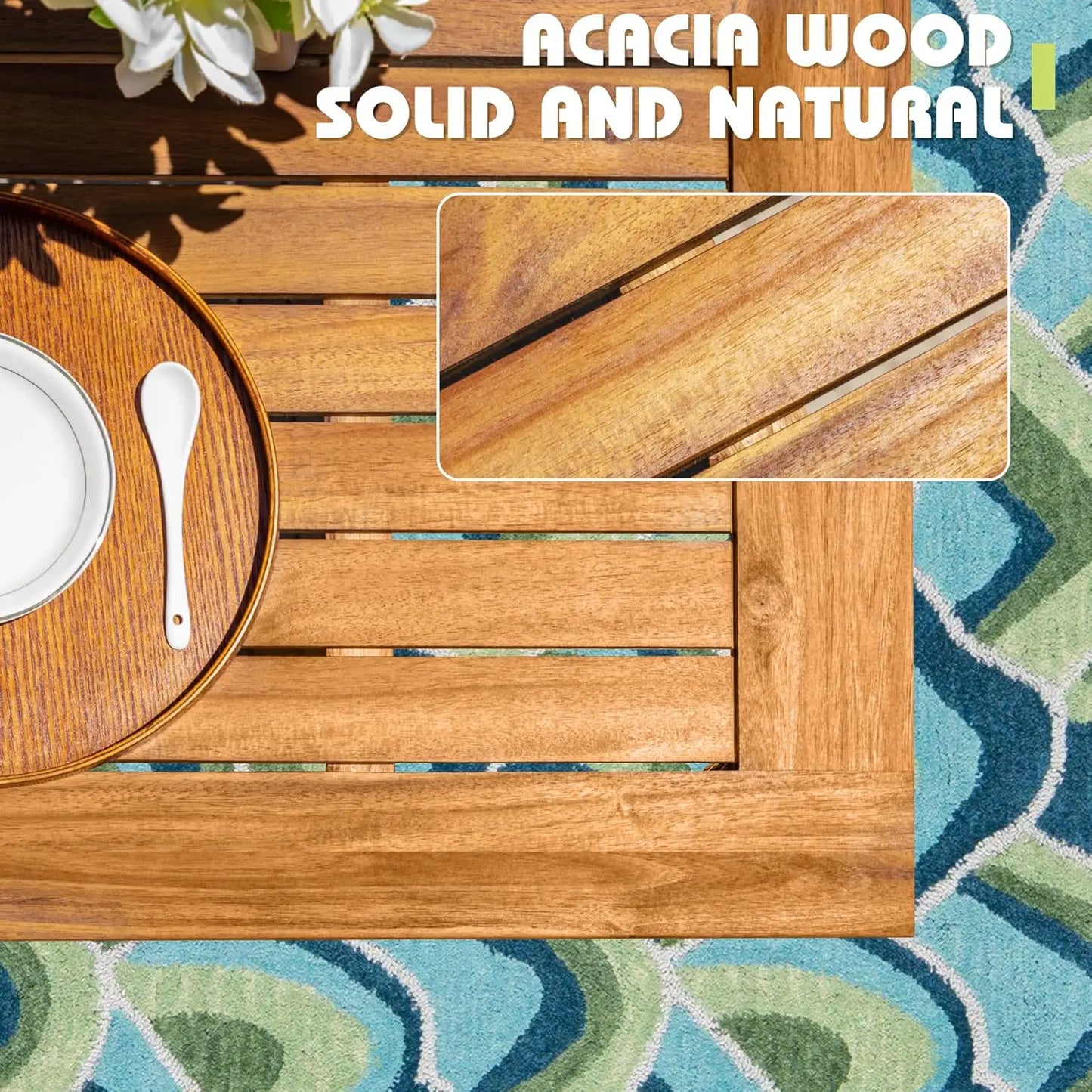 OEING Outdoor Dining Set Acacia Wood Table And Chairs