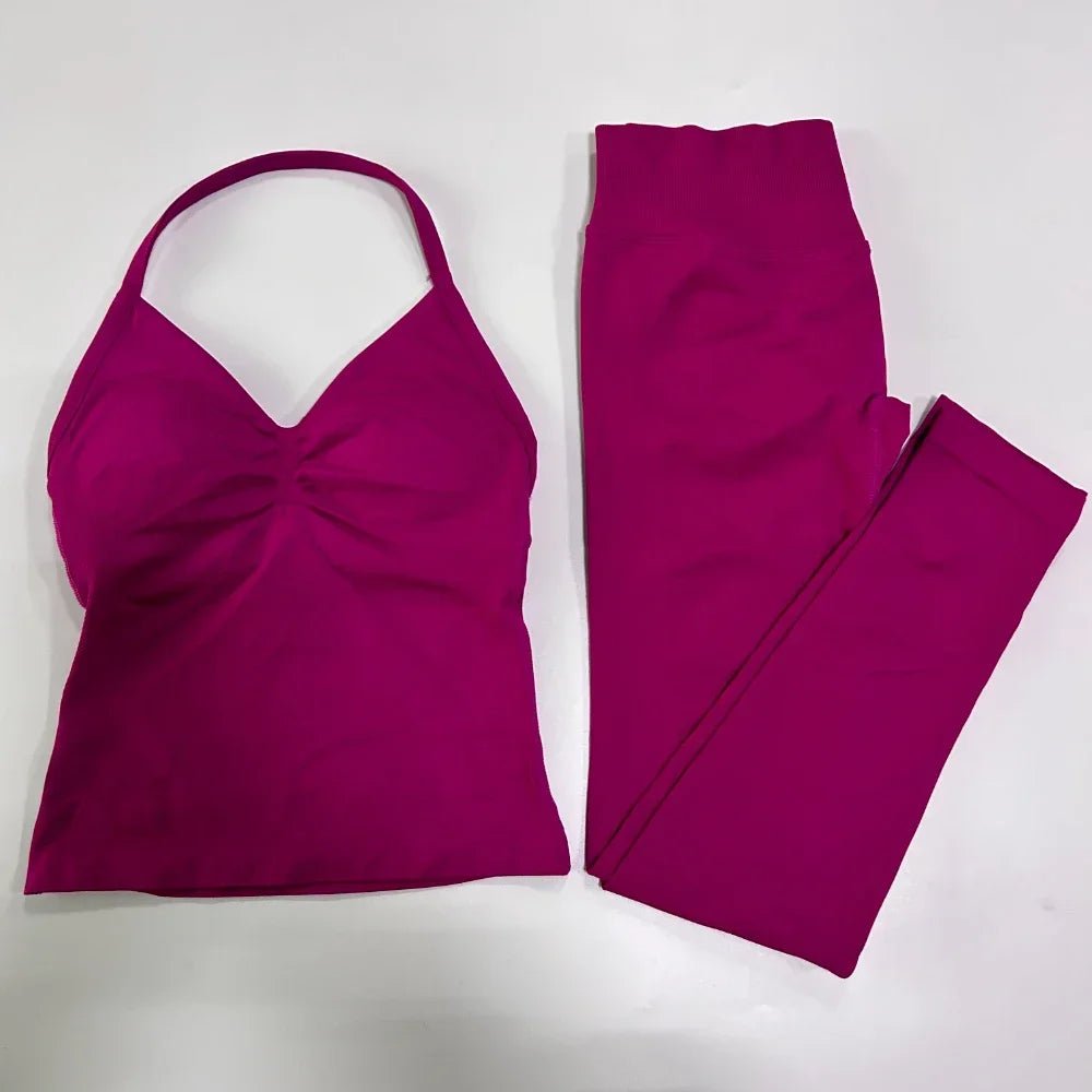 Seamless Gym Set Women Tank Top High Waist Leggings Workout
