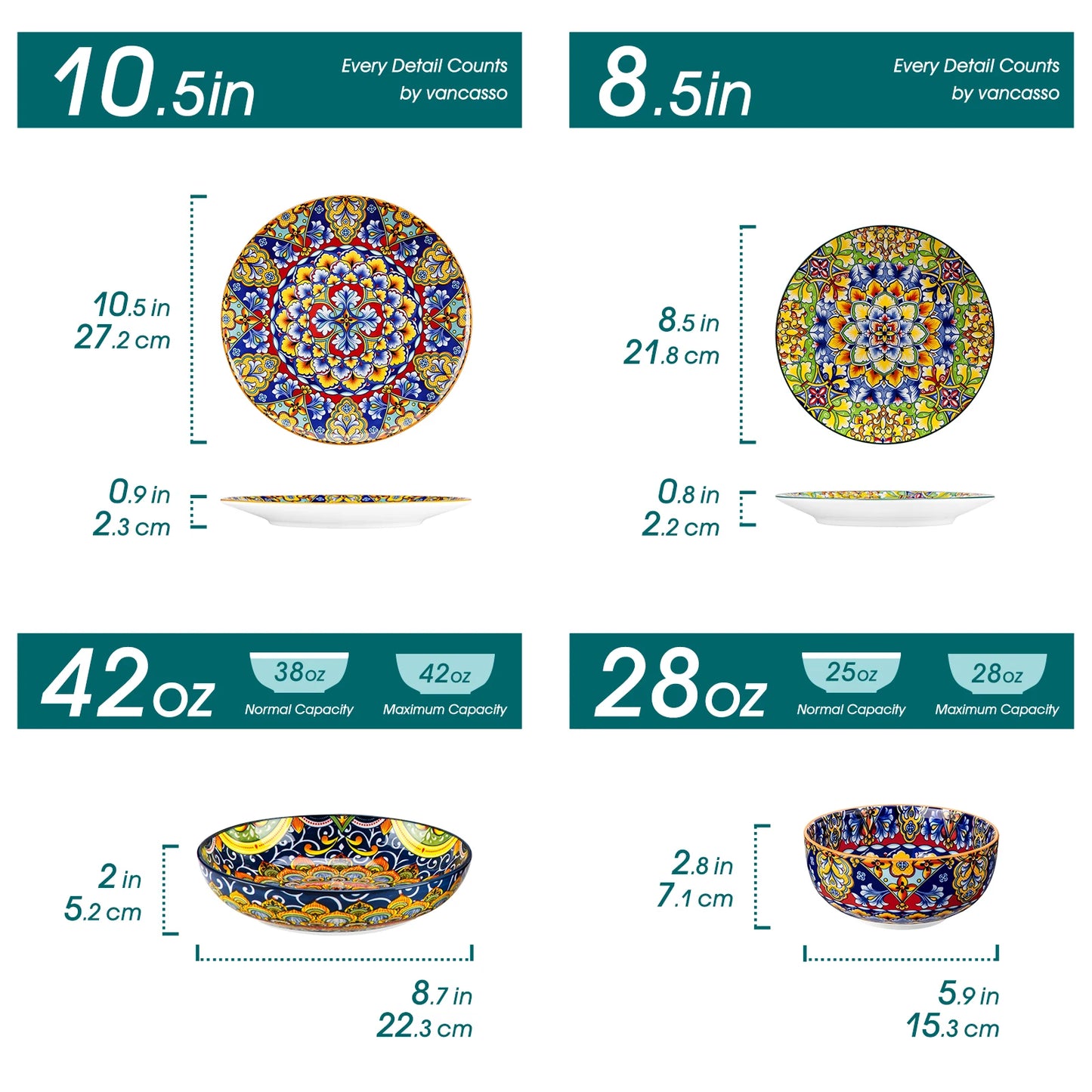 MALACASA Bohemian Porcelain Dinnerware Set 24-Piece