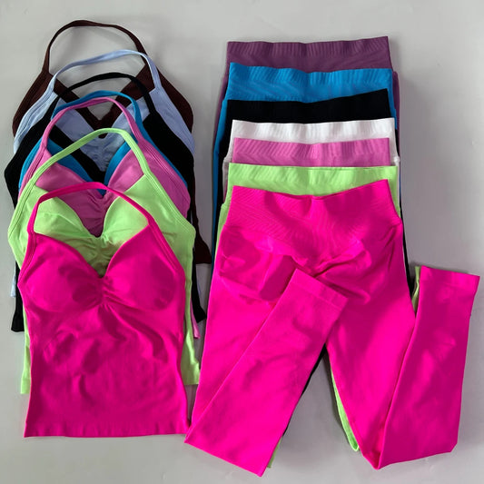 Seamless Gym Set Women Tank Top High Waist Leggings Workout