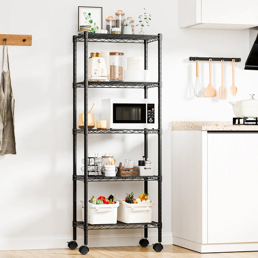 JHK 3-5 Tier Grid Storage Bookshelf With Lockable Wheels