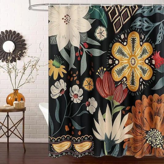 Mito Illa Boho Floral Shower Curtain Tropical Leaves Fabric