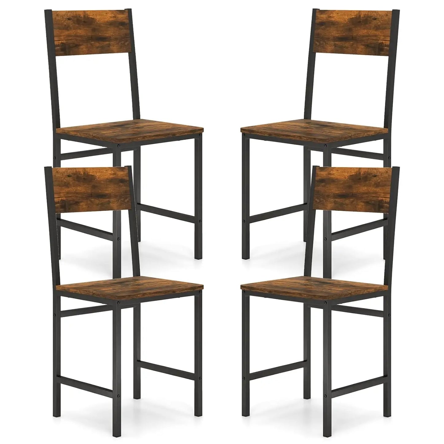 Industrial Dining Chairs Set Of 4 With Metal Legs And Rustic Wood Grain
