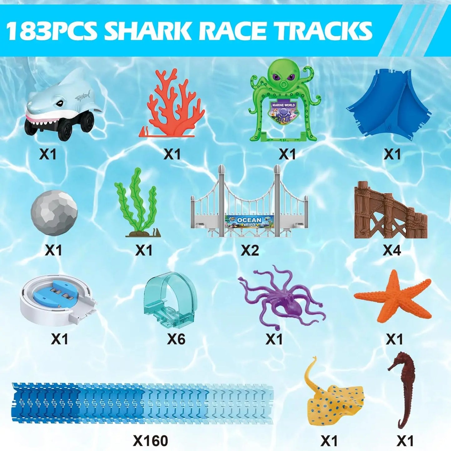 VATOS Shark Race Car Toy Ocean Track Set For Kids Ages 3