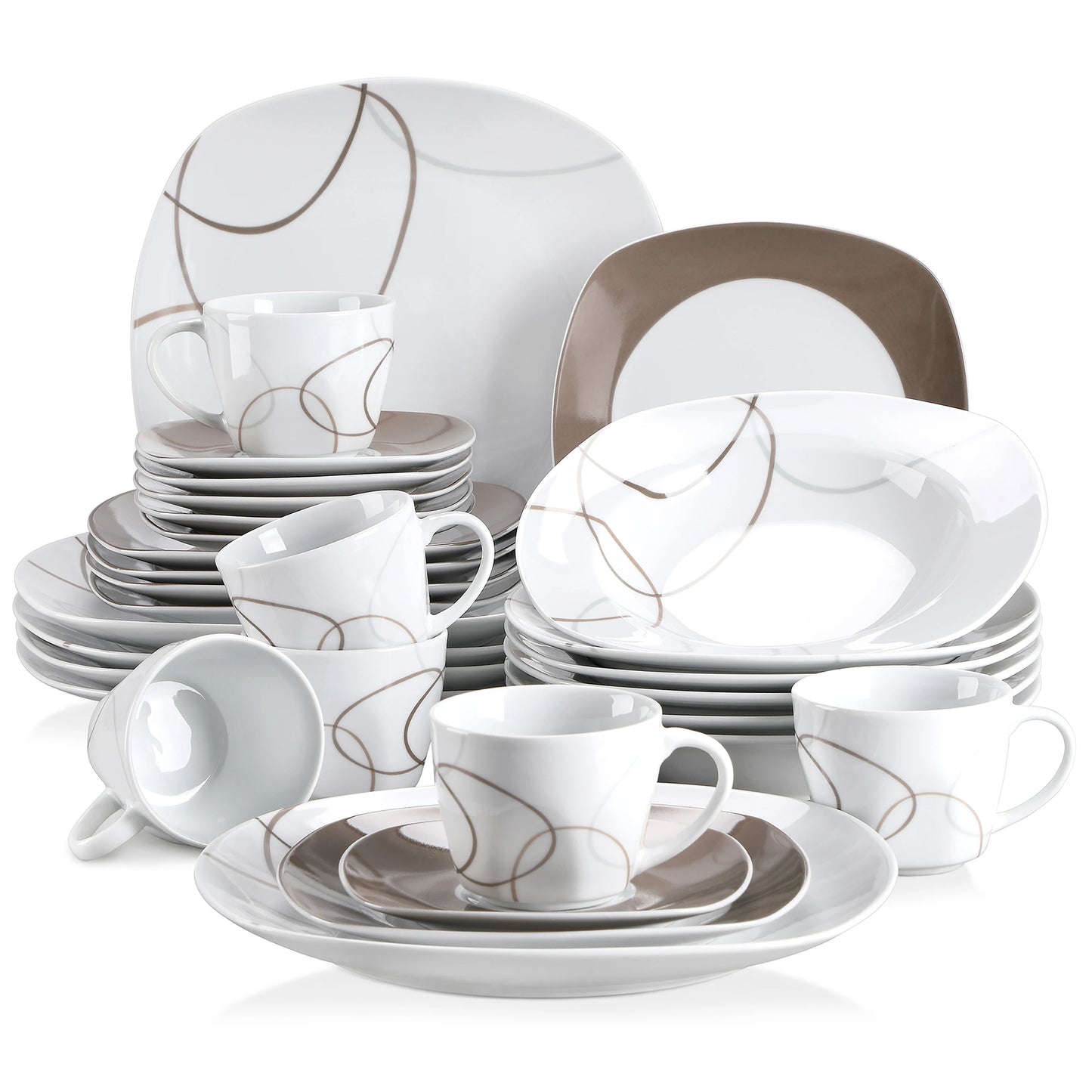 MALACASA 30 Piece Porcelain Dinnerware Set With Plates Cups Saucers