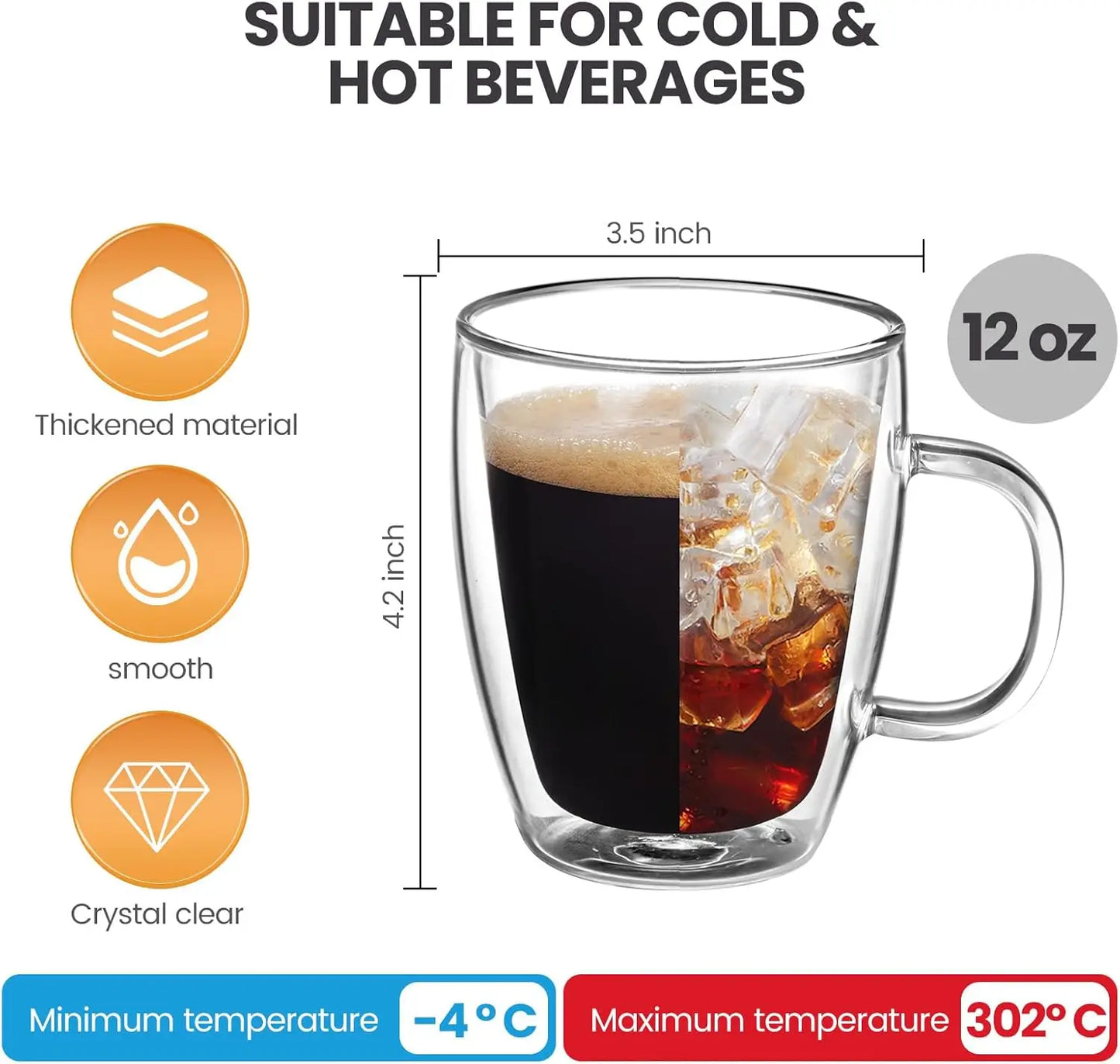 Drinkware Double Wall Glass Coffee Cups Set Transparent