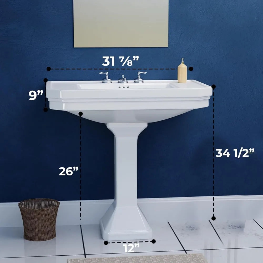 Pedestal Sink Porcelain Pre Drilled Widespread Holes