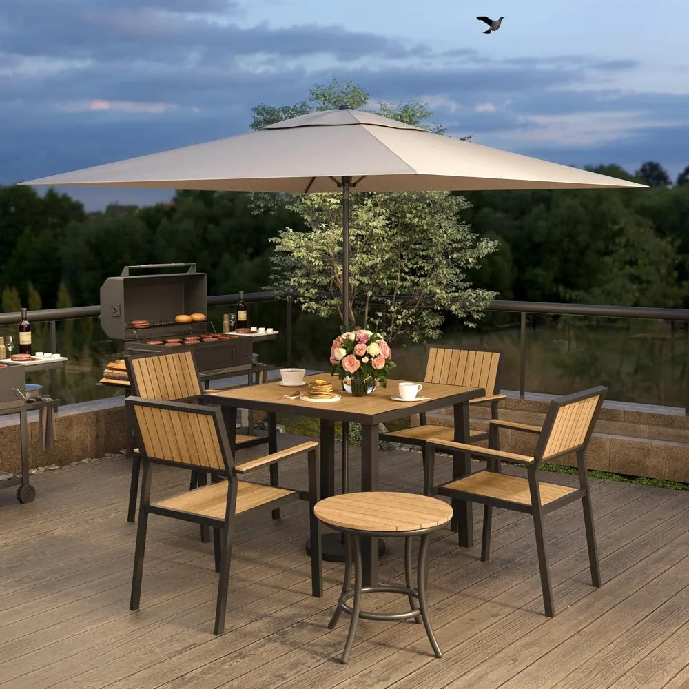 Color Aluminum Patio Dining Set With Plastic Wood Table