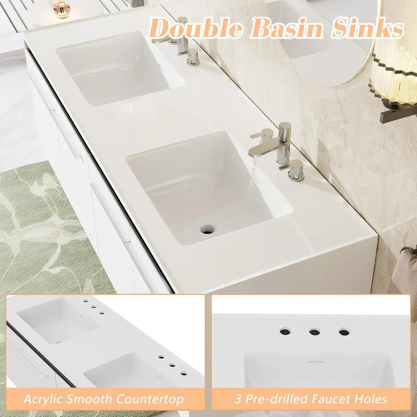 XMSJ LED Floating Bathroom Vanity With Sink Modern Storage