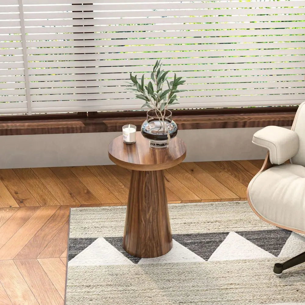 XMSJ Pedestal Fluted Round Accent End Table For Living Room